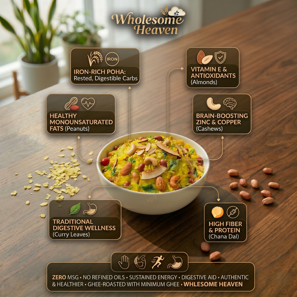 Wholesome Heaven Zero Oil Poha Chiwda | Roasted Diet Chiwda & Healthy Chivda Mix